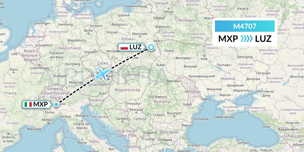 M4707 Mistral Air Flight Map: Milan to Lublin
