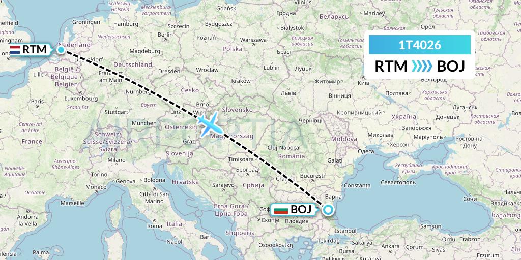 1T4026 Russian Sky Flight Map: Rotterdam to Burgas