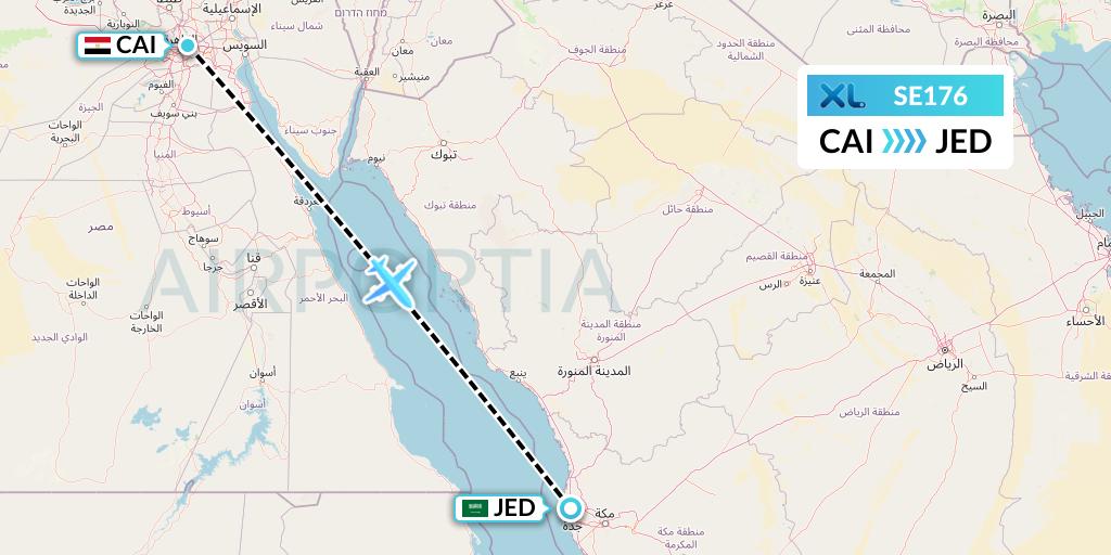 SE176 XL Airways France Flight Map: Cairo to Jeddah