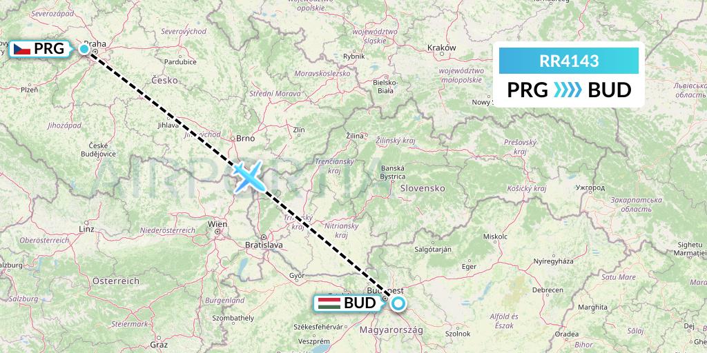 RR4143 Royal Air Force Flight Map: Prague to Budapest