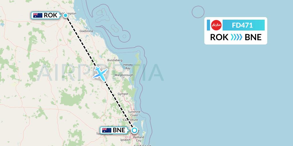 FD471 Thai AirAsia Flight Map: Rockhampton to Brisbane