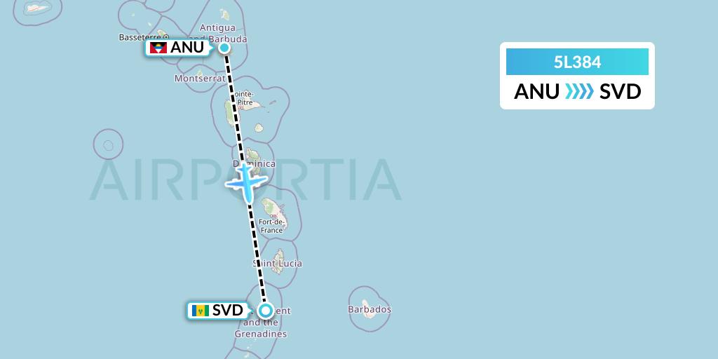 5L384 Fly Salone Airlines Limited Flight Map: Antigua to Kingstown