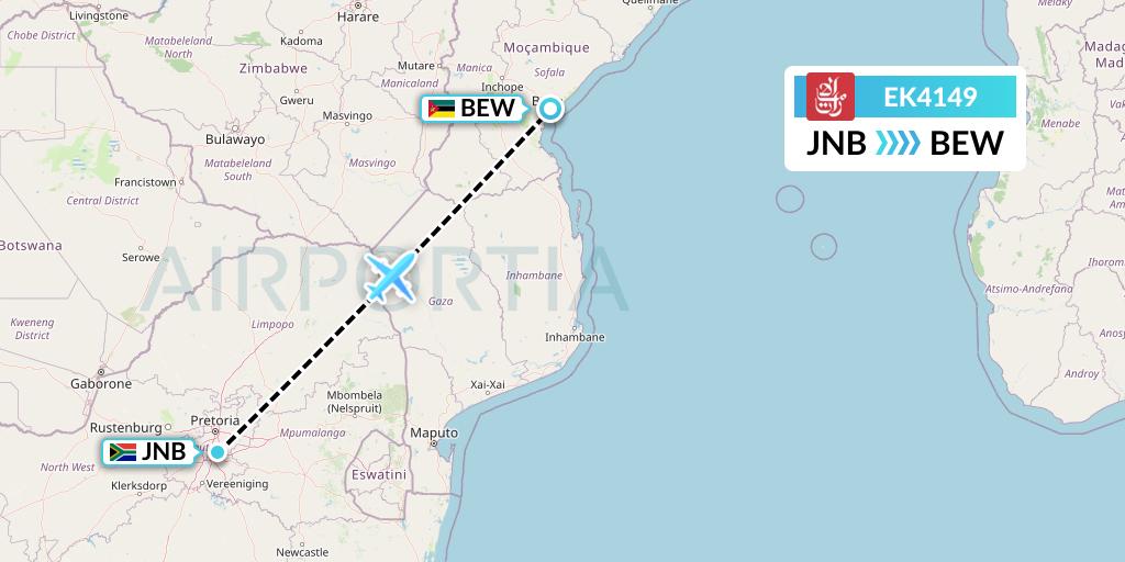 EK4149 Emirates Flight Map: Johannesburg to Beira