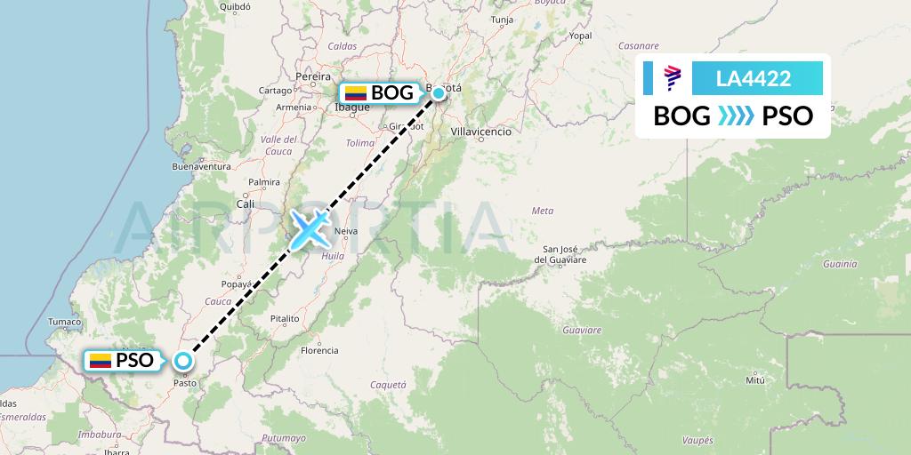 LA4422 LAN Airlines Flight Map: Bogota to Pasto