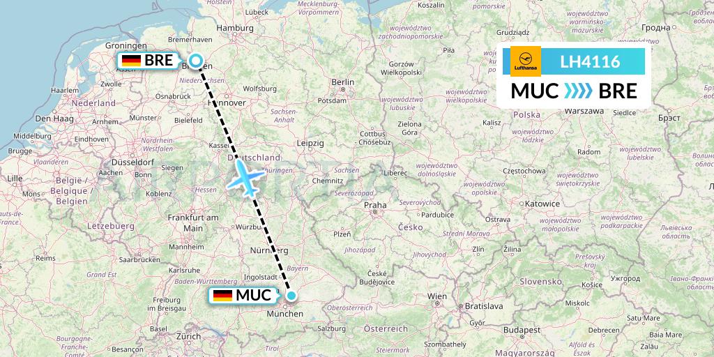 LH4116 Lufthansa Flight Map: Munich to Bremen