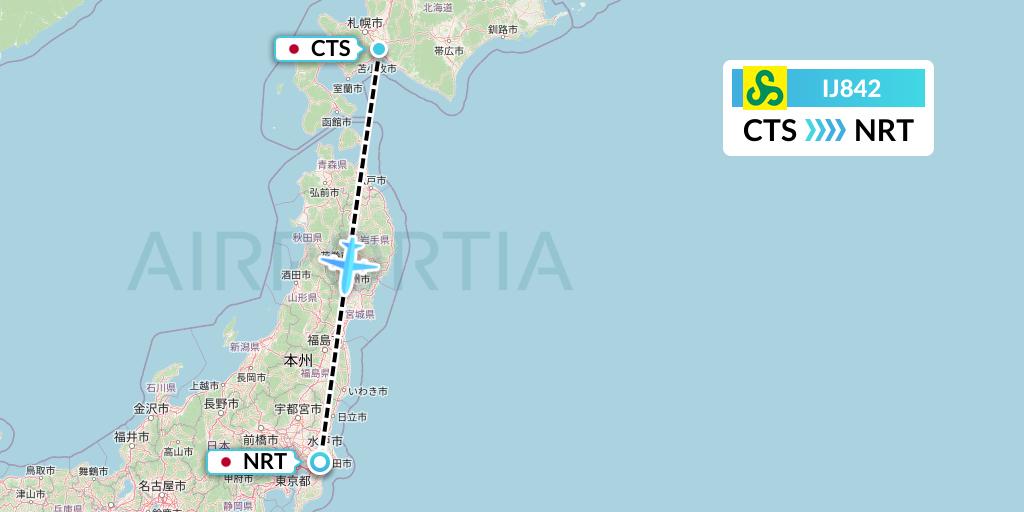 IJ842 Spring Airlines Japan Flight Map: Sapporo to Tokyo