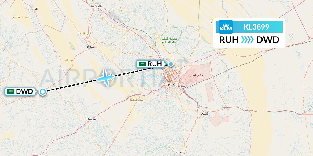 KL3899 KLM Flight Map: Riyadh to Dawadmi