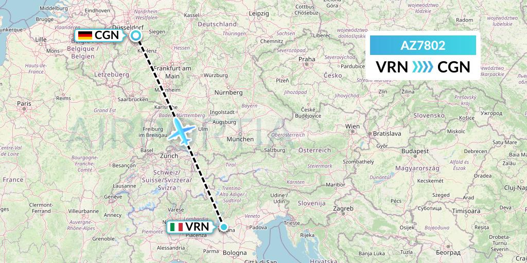 AZ7802 ITA Airways Flight Map: Verona to Cologne