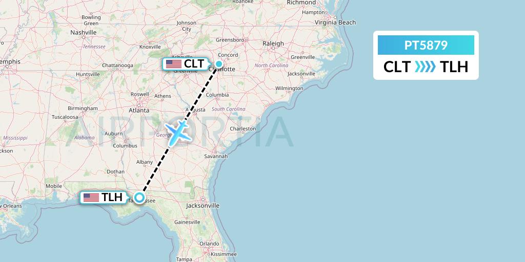 PT5879 Piedmont Airlines Flight Map: Charlotte to Tallahassee
