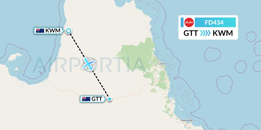 FD434 Thai AirAsia Flight Map: Australia to Kowanyama