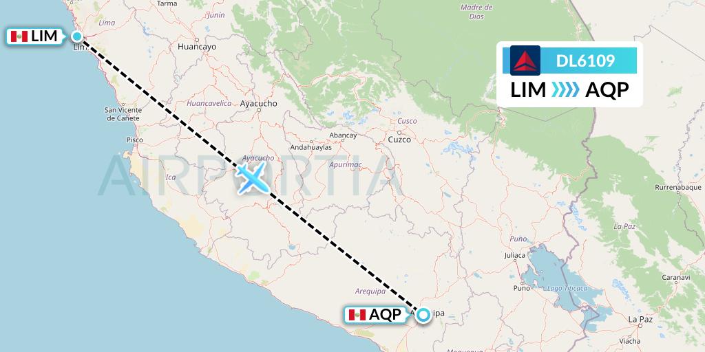 DL6109 Delta Air Lines Flight Map: Lima to Arequipa