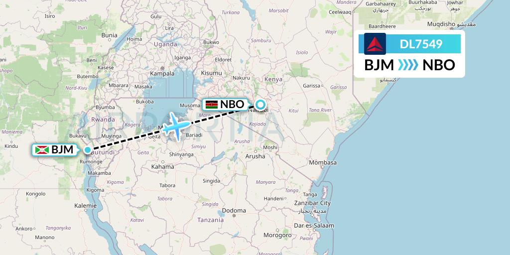 DL7549 Delta Air Lines Flight Map: Bujumbura to Nairobi