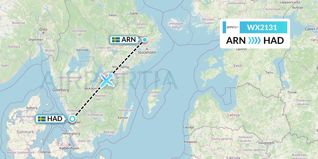WX2131 Cityjet Flight Map: Stockholm to Halmstad