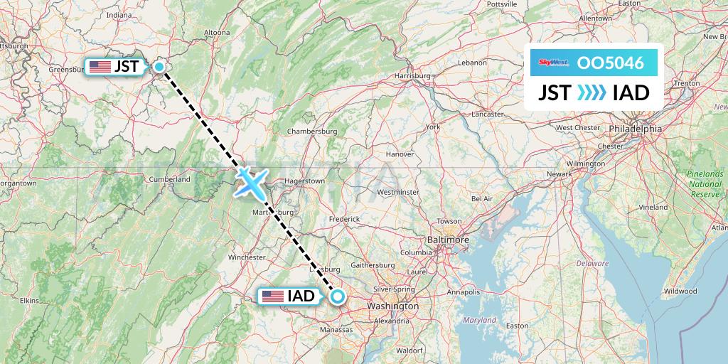 OO5046 SkyWest Airlines Flight Map: Johnstown to Washington