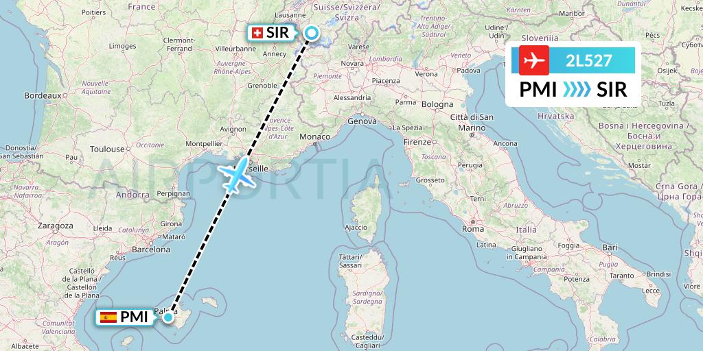 2L527 Helvetic Airways Flight Map: Palma de Mallorca to Sion