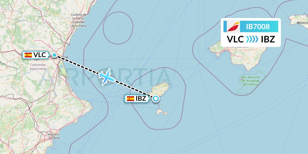 IB7008 Iberia Flight Map: Valencia to Ibiza
