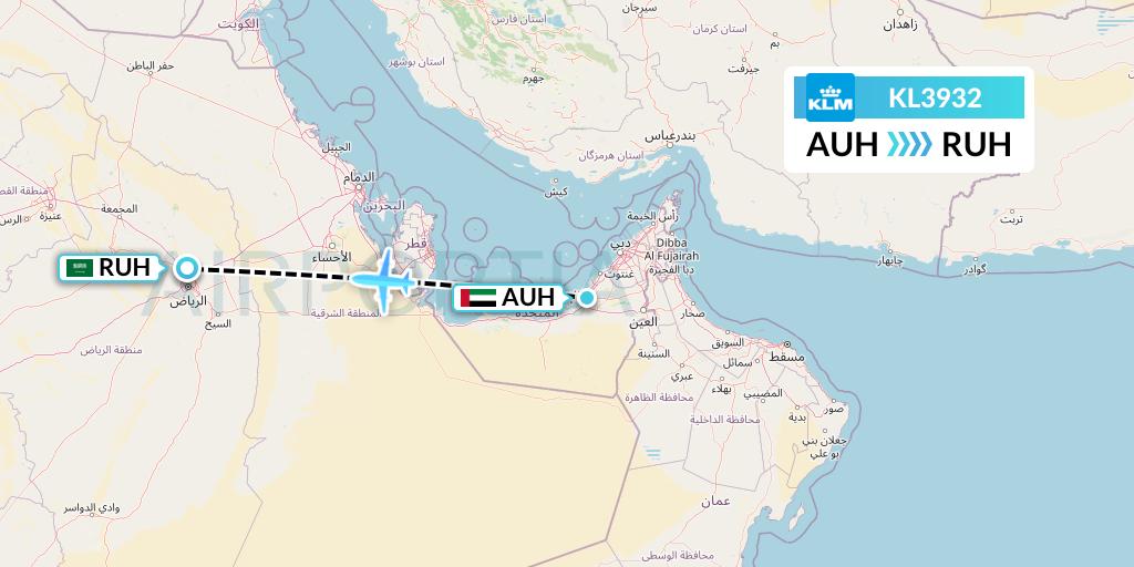 KL3932 KLM Flight Map: Abu Dhabi to Riyadh