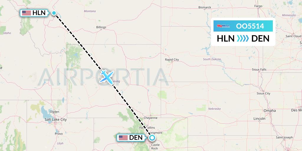 OO5514 SkyWest Airlines Flight Map: Helena to Denver