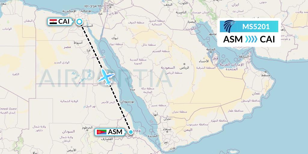MS5201 EgyptAir Flight Map: Asmara to Cairo