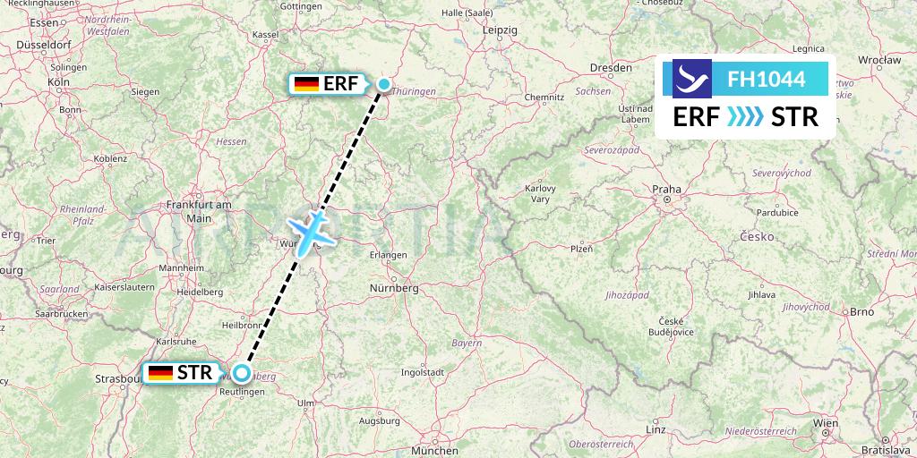 FH1044 Freebird Airlines Flight Map: Erfurt to Stuttgart