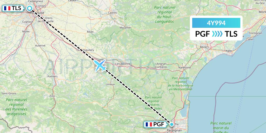 4Y994 Eurowings Discover Flight Map: Perpignan to Toulouse