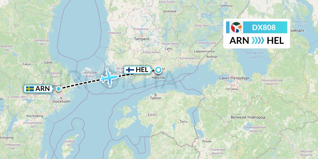 DX808 Danish Air Transport Flight Map: Stockholm to Helsinki