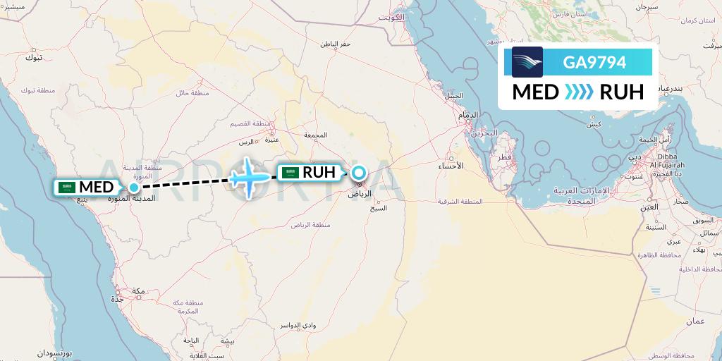 GA9794 Garuda Indonesia Flight Map: Medina to Riyadh