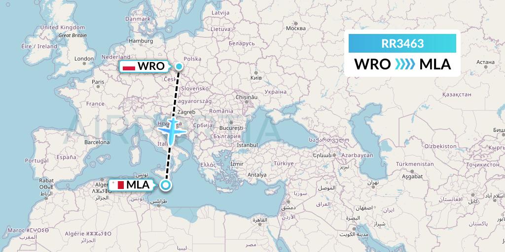 RR3463 Royal Air Force Flight Map: Wroclaw to Malta