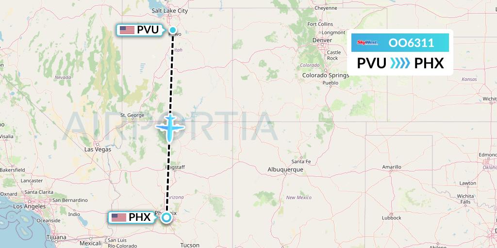 OO6311 SkyWest Airlines Flight Map: Provo to Phoenix