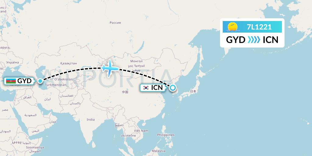 7L1221 Silk Way West Airlines Flight Map: Baku to Seoul