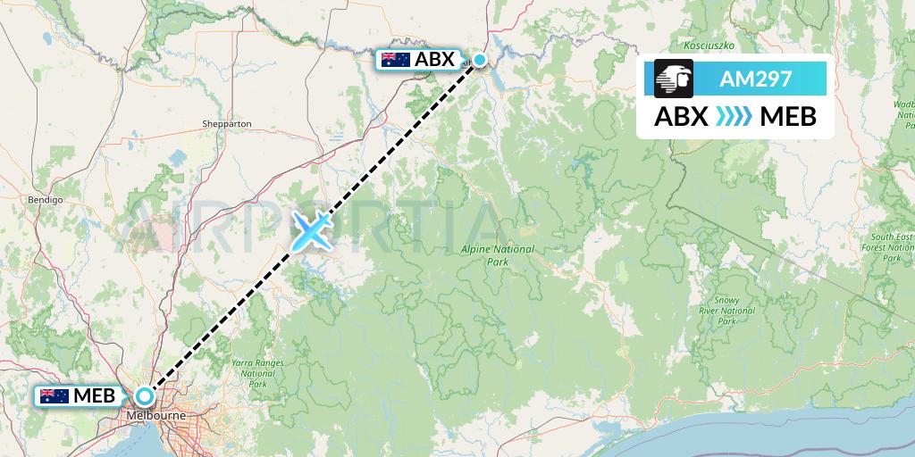AM297 Aeromexico Flight Map: Albury to Essendon