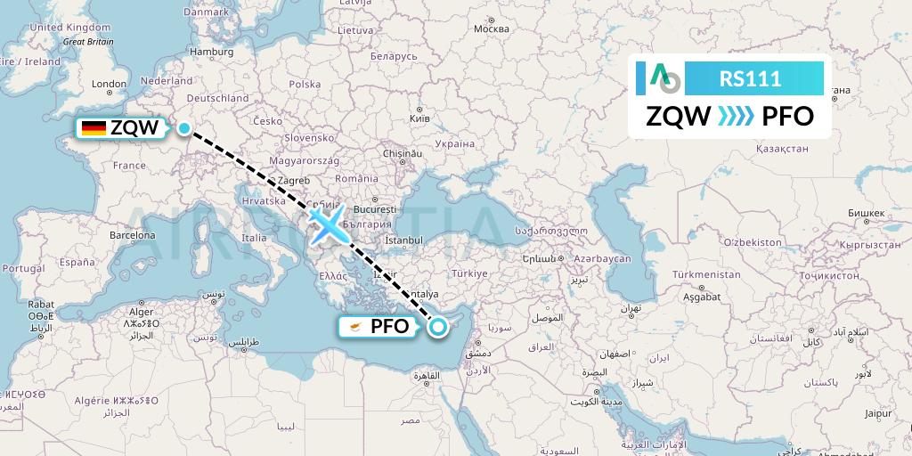 RS111 Air Seoul Flight Map: Zweibrucken to Pafos