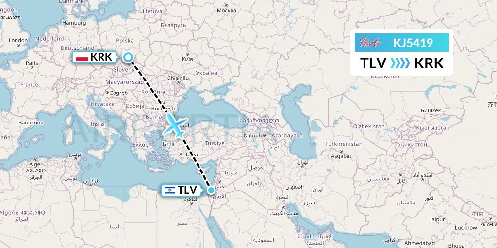 KJ5419 Air Incheon Flight Map: Tel Aviv to Krakow