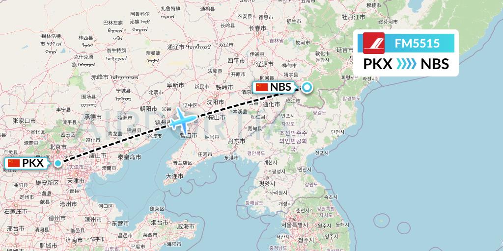 FM5515 Shanghai Airlines Flight Map: Beijing to Baishan