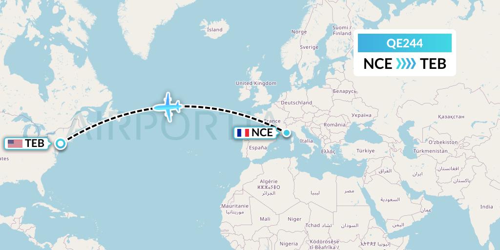 QE244 Air Moorea Flight Map: Nice to Teterboro