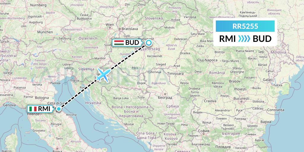 RR5255 Royal Air Force Flight Map: Rimini to Budapest
