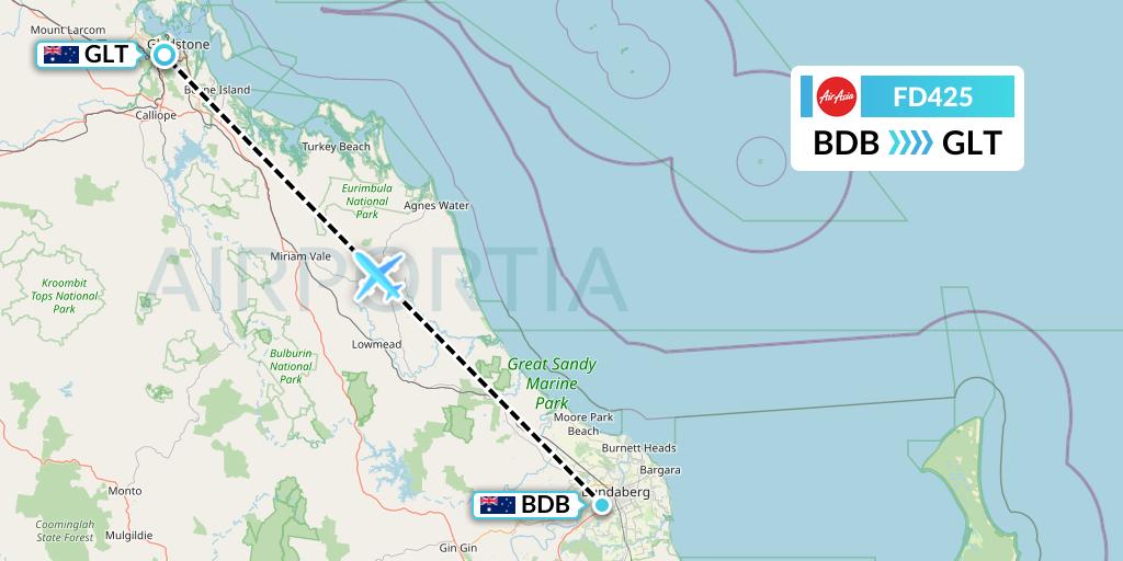 FD425 Thai AirAsia Flight Map: Bundaberg to Gladstone