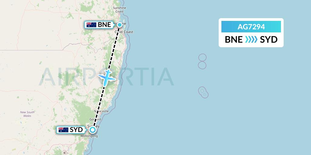 AG7294 Aruba Airlines Flight Map: Brisbane to Sydney
