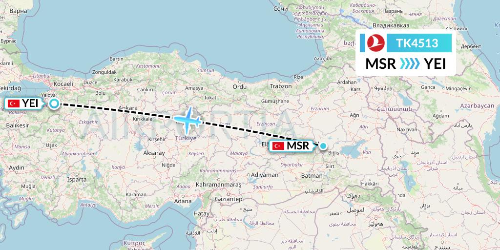 TK4513 Turkish Airlines Flight Map: Mus to Bursa
