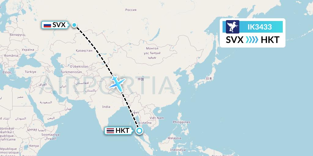 IK3433 Air Kiribati Flight Map: Yekaterinburg to Phuket