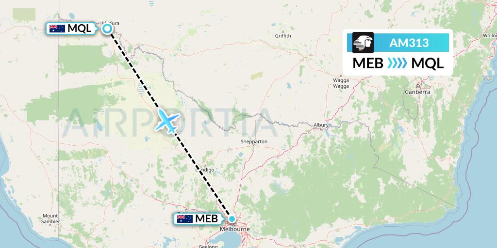 AM313 Aeromexico Flight Map: Essendon to Mildura