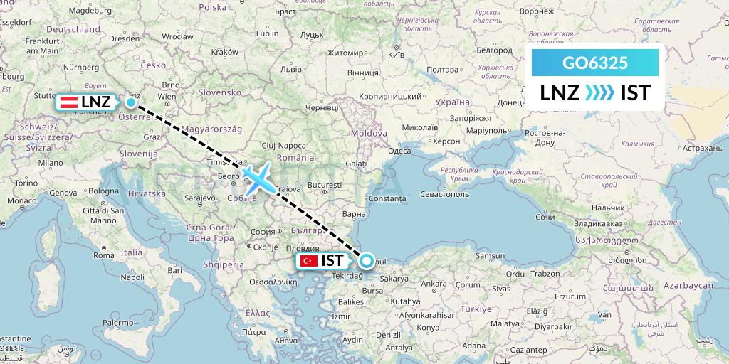 GO6325 ULS Airlines Cargo Flight Map: Linz to Istanbul
