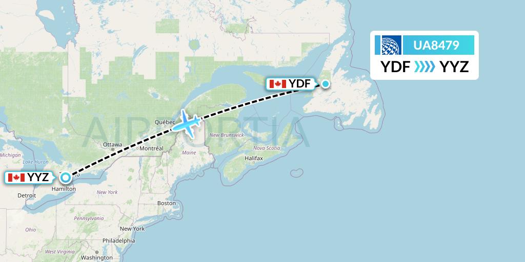 UA8479 United Airlines Flight Map: Deer Lake to Toronto