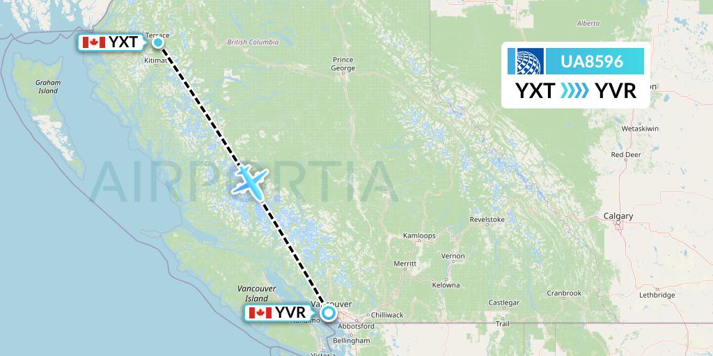UA8596 United Airlines Flight Map: Terrace to Vancouver