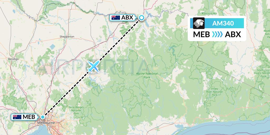 AM340 Aeromexico Flight Map: Essendon to Albury