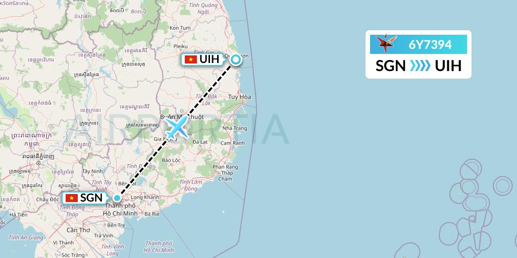 6Y7394 SmartLynx Flight Map: Ho Chi Minh City to Qui Nhon