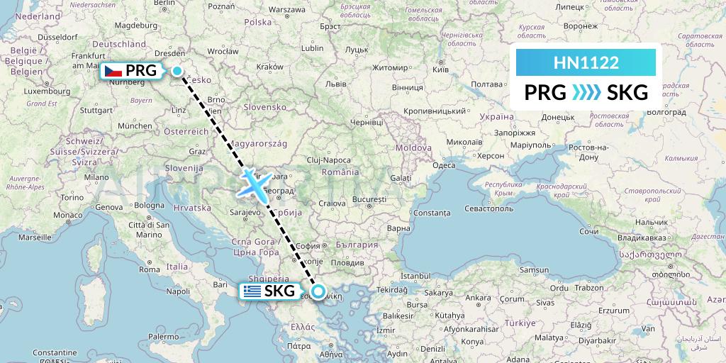 HN1122 Uab Heston Airlines Jsc Heston Airl Flight Map: Prague to Thessaloniki