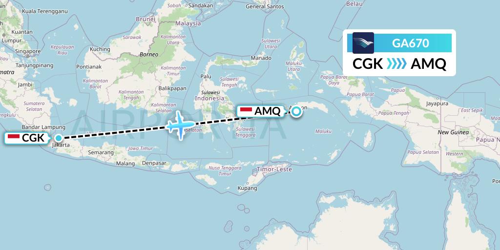GA670 Garuda Indonesia Flight Map: Jakarta to Ambon