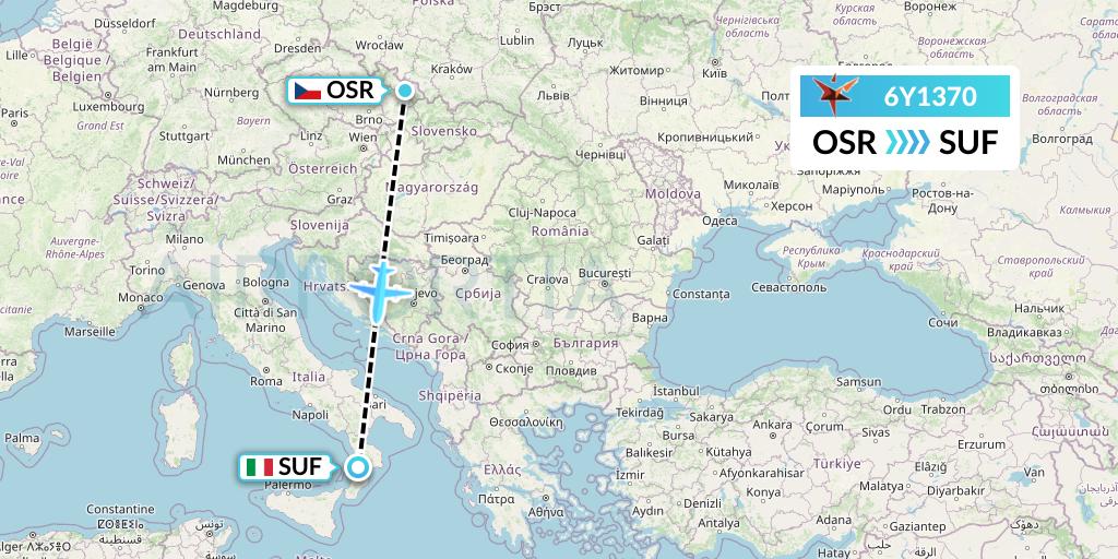 6Y1370 SmartLynx Flight Map: Ostrava to Lamezia Terme