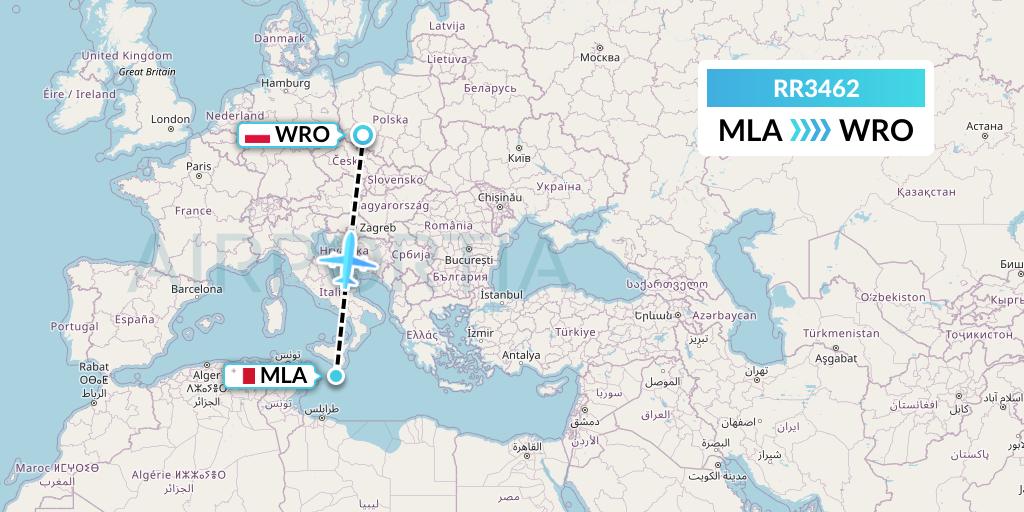 RR3462 Royal Air Force Flight Map: Malta to Wroclaw